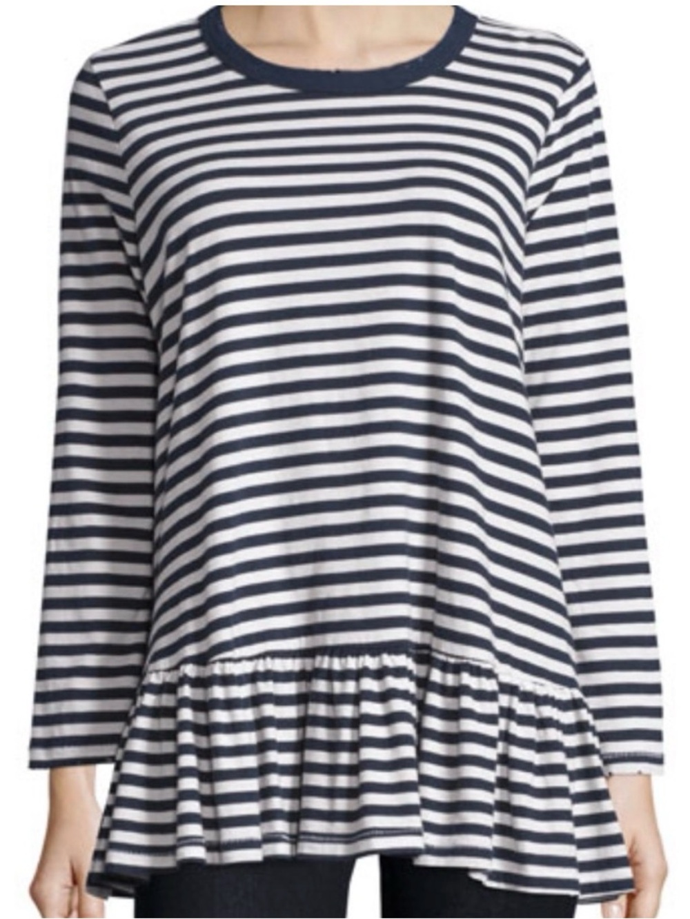 The Great. Striped Navy and White Peplum Long-Sleeve Top Size 1